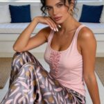 Two-Piece Pajama Set Cotton Top and Satin Pants