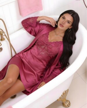 DESIRE Satin Robe with Lace Details - Image 5