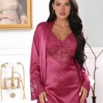 DESIRE Satin Robe with Lace Details