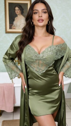 DESIRE Satin Robe with Lace Details - Image 4